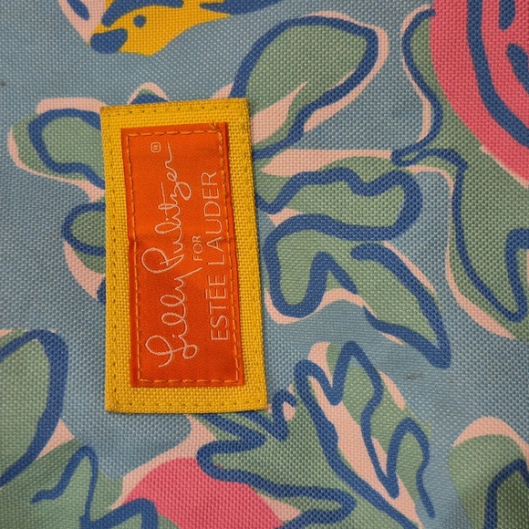 Lilly Pulitzer Estee Lauder Blue and Pink Floral Tote - Picture 2 of 6